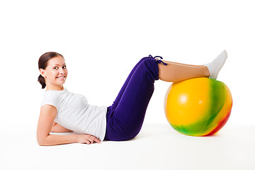Image showing Woman doing fitness exercises with ball
