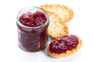 Image showing Breakfast of cherry jam on toast