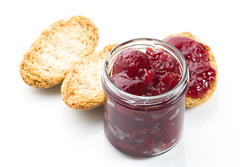 Image showing Breakfast of cherry jam on toast