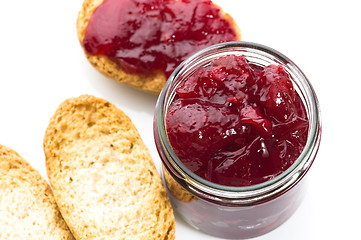 Image showing Breakfast of cherry jam on toast