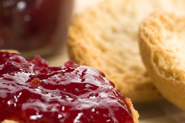 Image showing Breakfast of cherry jam on toast