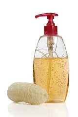 Image showing  Bottle of liquid soap and bast