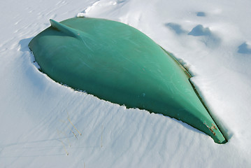 Image showing Green Boat in Snow