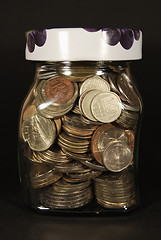 Image showing Coins in a Jam Pot