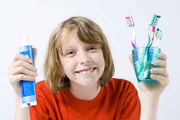 Image showing Children brushing teeth