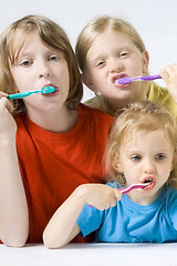 Image showing Children brushing teeth