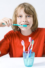 Image showing Children brushing teeth