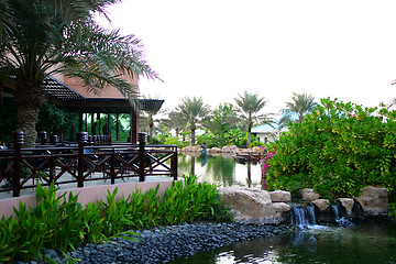 Image showing Restaurant With Terrace and Pond