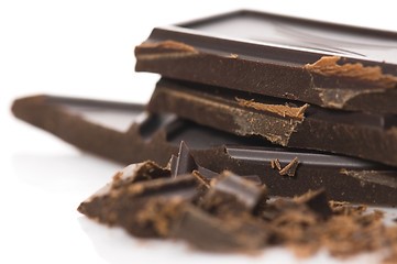 Image showing Chopped chocolate isolated on the white background