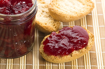 Image showing Breakfast of cherry jam on toast
