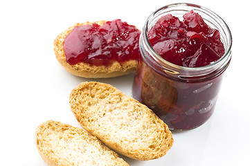 Image showing Breakfast of cherry jam on toast
