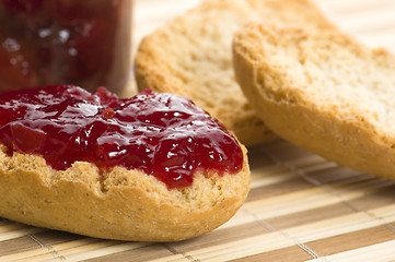 Image showing Breakfast of cherry jam on toast
