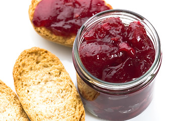 Image showing Breakfast of cherry jam on toast
