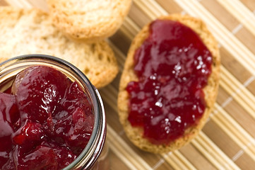 Image showing Breakfast of cherry jam on toast
