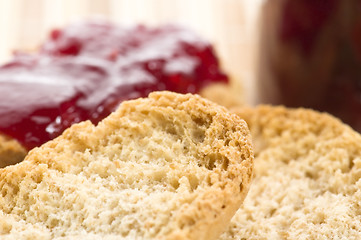 Image showing Breakfast of cherry jam on toast
