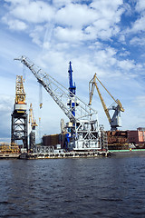 Image showing Cranes in shipyard
