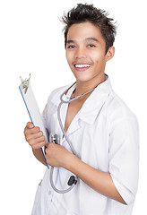 Image showing Standing smiling junior doctor