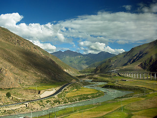 Image showing Qinghai-Tibet railway in mountains