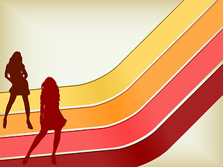 Image showing Retro Background with two girls silhouettes