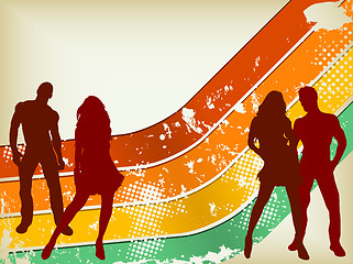 Image showing Retro Grunge Background with two couples silhouettes.