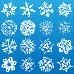 Image showing Set of 16 snowflakes