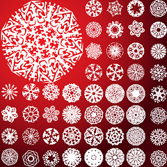 Image showing Set of 49 highly detailed complex snowflakes.