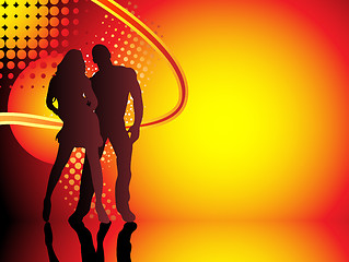 Image showing Beautiful couple silhouette with grunge summer background.