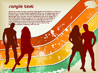 Image showing Retro Grunge Background with two couples silhouettes.