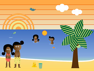 Image showing Retro Beach African American Family