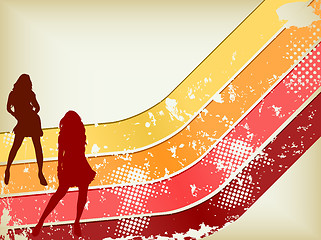 Image showing Retro  Grunge Background with two girls silhouettes.