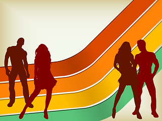 Image showing Retro Background with two couples silhouettes