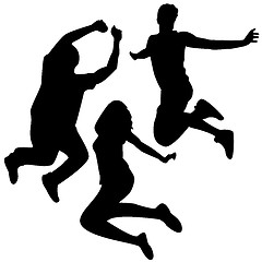 Image showing Jump Silhouettes. 3 Friends Jumping.