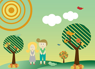 Image showing Retro style couple in landscape