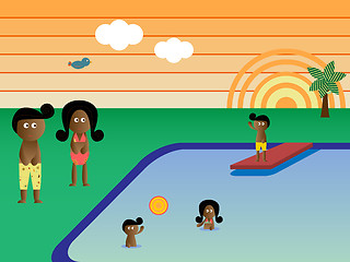 Image showing Retro Pool Family African American