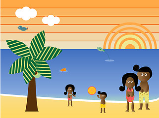 Image showing Retro Beach African American Family