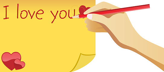 Image showing Hand writing I love you note for valentine's day.