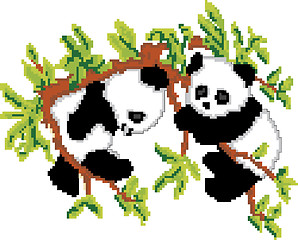 Image showing Pandas on Tree Pixel Art