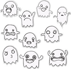 Image showing Set of 10 Cute Ghosts Stickers. Vector Image