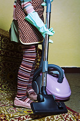 Image showing Little cleaning lady