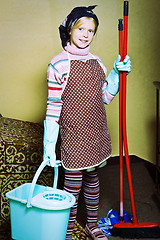 Image showing Little cleaning lady