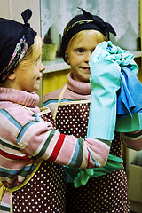 Image showing Little cleaning lady