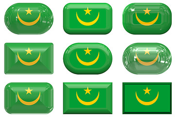 Image showing nine glass buttons of the Flag of Mauritana