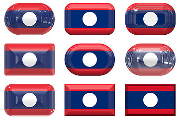 Image showing nine glass buttons of the Flag of Laos
