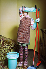 Image showing Little cleaning lady