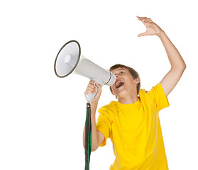 Image showing boy yelling into a megaphone
