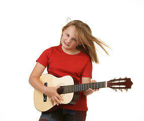 Image showing girl playing guitar on white