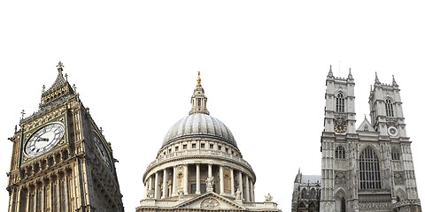 Image showing London landmarks isolated: Big Ben, St Paul, Westminster