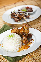 Image showing Chicken curry and pork satay