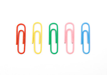 Image showing Five color paperclips
