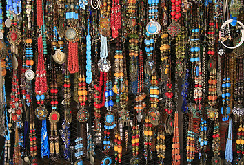 Image showing Vibrant ethnic necklaces from the village market, Morocco